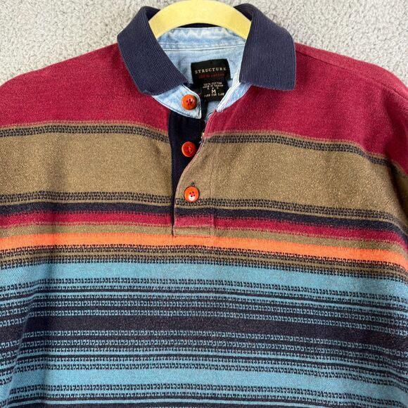 Vintage Structure Sweater Mens M Red Blue Button Aztec Southwest Print Pullover - Picture 3 of 7